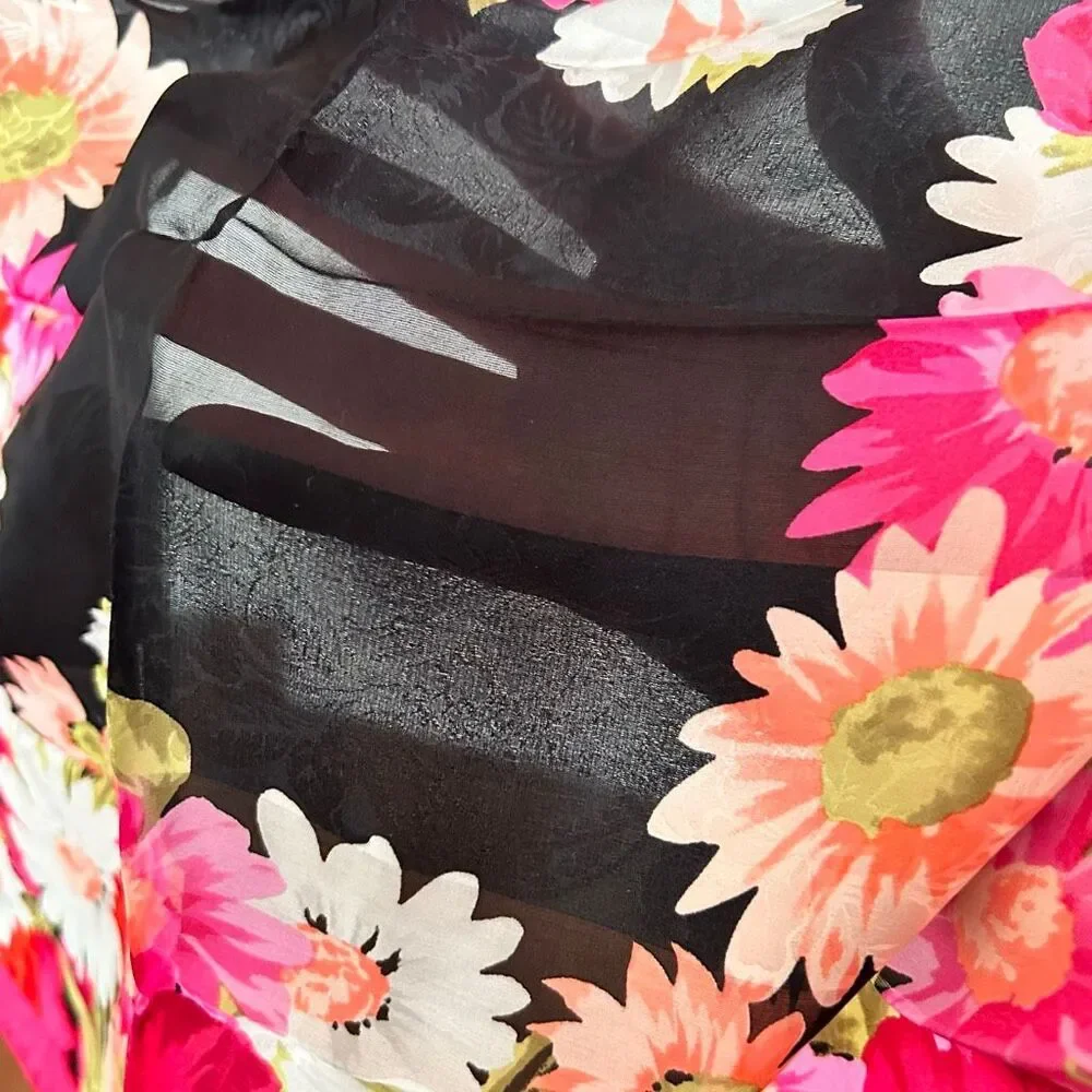 VTG Oscar by Oscar De La Renta 100% Silk Scarf Pink & Black Flowers 21” Square
